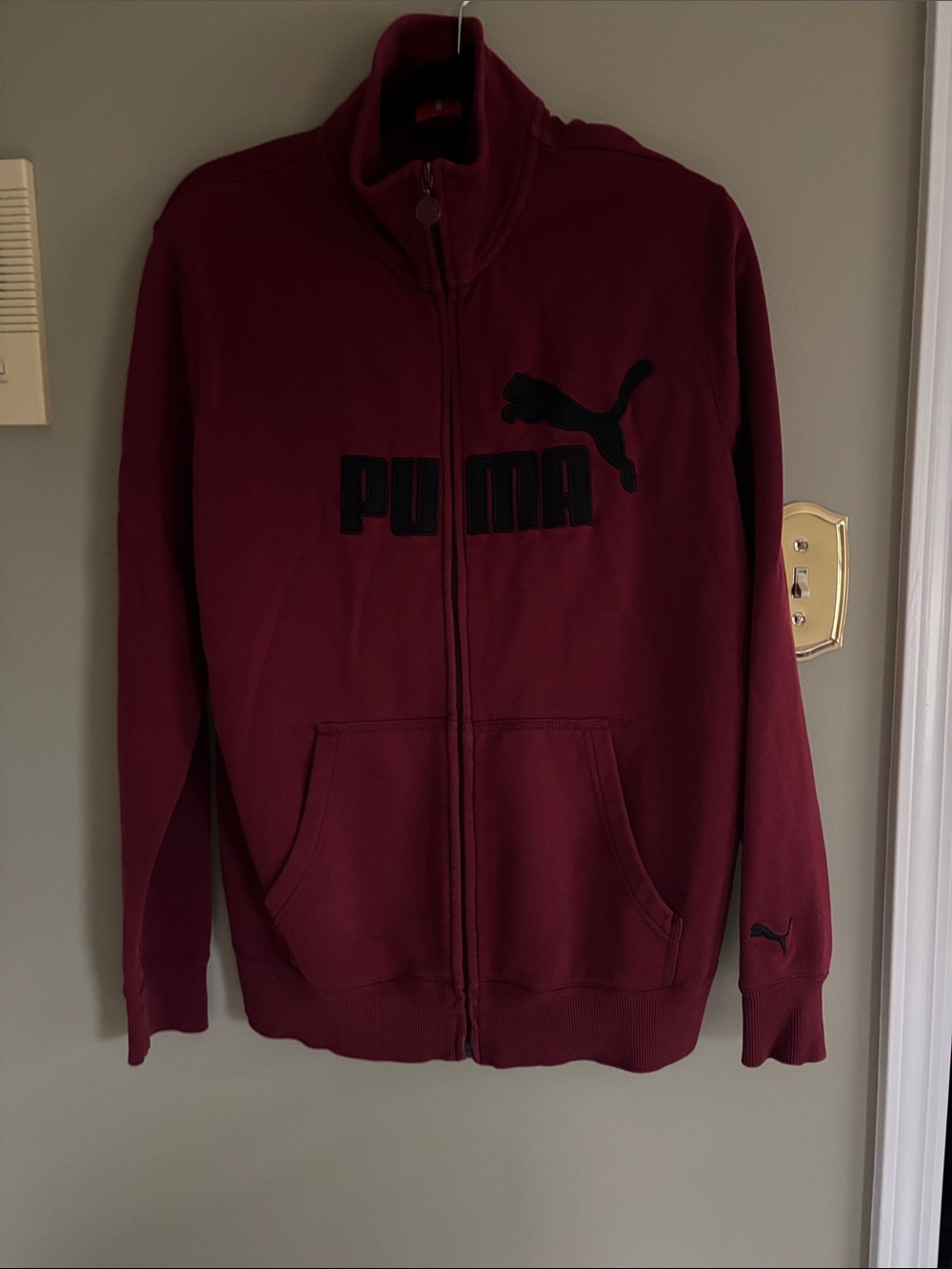 Puma Men’s Maroon Full-Zip Sweater Jacket with Black Logo